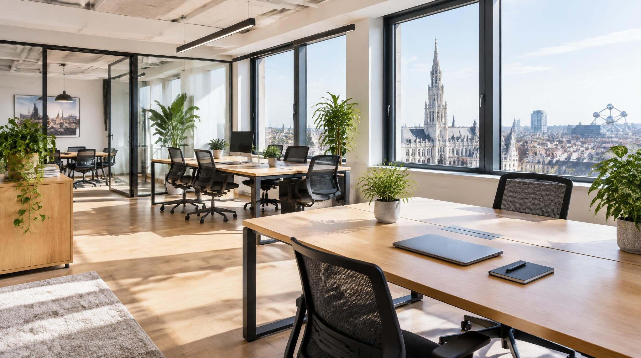 Bright modern office interior with desks