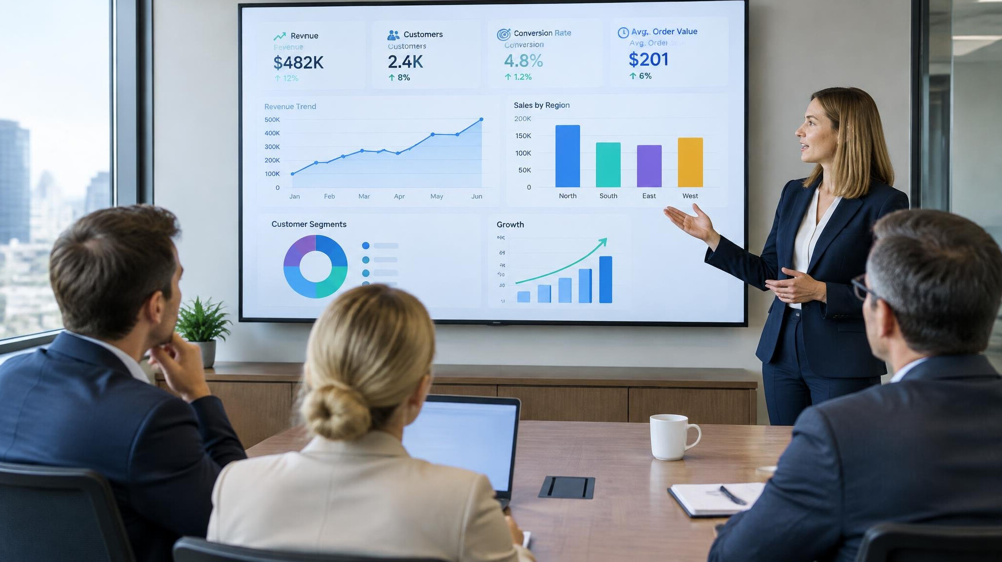 Presentation of business indicators on a screen